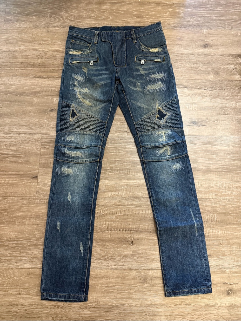 Balmain Moto biker distressed jeans